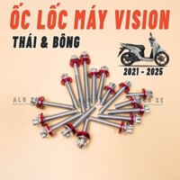 Bộ ốc lốc máy Salaya Inox 304 và long đền đỏ xe Vision 2021 - 2025 (17con) mẫu trụ Thái và Bông