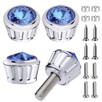 Bộ Ốc Vít Gắn Biển Số Xe / Xe Máy / Xe Hơi Bằng Thép Không Gỉ Đính Đá Lấp Lánh Màu Xanh Dương