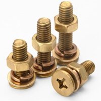 Bộ ốc vít Phillips đầu chìm bằng đồng, vòng đệm lò xo phẳng, tất cả bằng đồng, ốc vít kết hợp đầu phẳng M3M4M5M6M8M10 KHFR