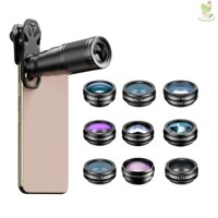 Bộ Ống Kính APEXEL 10 Trong 1 22X Telephoto Lens 198 10 Trong 1 Cho Điện Thoại° Thấu Kính Fisheye Góc Rộng 0.63X 15X Macro Dop1-1222
