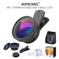 Bộ ống kính,lens apexel chụp ảnh cho điện thoại 2 in 1, góc rộng và macro,APL-0.45WM