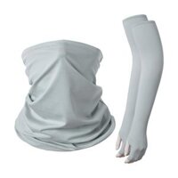 Bộ ống tay và khăn cổ chống nắng tay xỏ ngón che mu bàn tay vải thun lạnh co giãn thoáng mát - Ghi