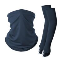 Bộ ống tay và khăn cổ chống nắng tay xỏ ngón che mu bàn tay vải thun lạnh co giãn thoáng mát - Xanh than
