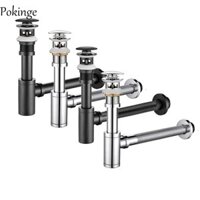 Bộ ống xả P-Trap tròn POKINGE, Nút chặn thoát nước bật lên không tràn Loại khử mùi bẫy chai, Đồng nguyên khối Dễ dàng lắp đặt Bồn rửa ống thoát nước Siphon có thể tháo rời