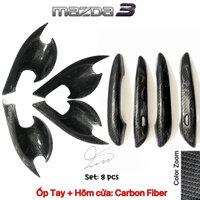 Bộ ốp tay nắm cửa Chén cửa gương xe Mazda 3 2020 2021 2022 2023 2024 vân Carbon- Mạ-Titan cao cấp