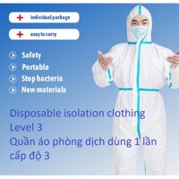 Bộ phần áo phòng dịch level 3 set 7 món, vải không dệt mầu trắng, dùng 1 lần bảo hộ trong y tế, tiêu chuẩn ISO