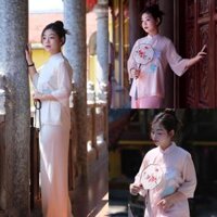 Bộ pháp phục (áo +quần) áo thêu công phối quần lụa H54 Nhung Nữ Nhung Nữ Nhung Nữ