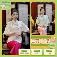 Bộ Pháp Phục Cách Tân Vải Gấm Thêu Hoa Đào, Bộ Phật Tử Tay Lỡ Sang Trọng - S31