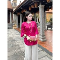 Bộ pháp phục cổ tròn đính ngọc áo Gấm Tô Châu quần Lụa Vân Pháp Phục Hạ Lam