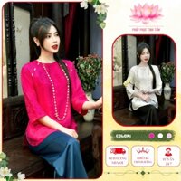 Bộ pháp phục cổ tròn đính ngọc áo Gấm Tô Châu quần Lụa Vân Pháp Phục Hải Đường