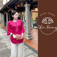 Bộ pháp phục cổ tròn đính ngọc áo Gấm Tô Châu quần Lụa Vân Pháp Phục Hải Đường