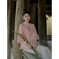 Bộ pháp phục đi lễ chùa được chất liệu tơ thêu hình lân , quần lụa vân mềm không nhăn - Đồ lam nữ đi lễ cao cấp