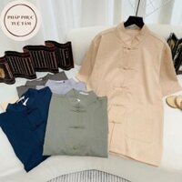 Bộ Pháp Phục Nam cộc tay, Set quần áo đi chùa nam đũi tằm cao cấp, Quần Áo Phật Tử nam thiết kế đơn giản sang trọng