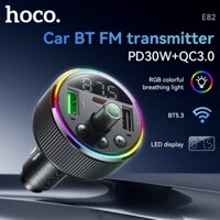 Bộ phát FM HOCO E82 Bluetooth 5.3 48W PD & QC30 Bộ sạc xe hơi Hỗ trợ ổ đĩa Flash USB Máy nghe nhạc MP3 trên ô tô có đèn khí quyển RGB