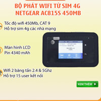 Bộ Phát Wifi 4G Netgear 815S Chuẩn Cat9 Tốc Độ 450Mbps 2 băng tần, màn hình LCD -Pin khủng 4340mAh. Hàng Mỹ Tặng 2 anten