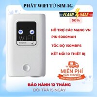 Bộ phát wifi nhỏ gọn, Cục phát 4G thành sóng wifi kiêm sạc dự phòng pin cực trâu 6000mAh tốc độ cao phù hợp nhiều sim 4G
