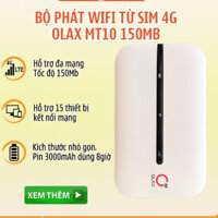 Bộ Phát Wifi Từ Sim 4G Olax MT10 - Dung Lượng Pin 3000mAh, Tốc Độ Cao 150Mbps, Kết Nối 10 Thiết Bị, Nhỏ Gọn, Đẹp Mắt
