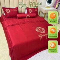 Bộ phi lụa thêu ga chần set 5món lót bông cao cấp