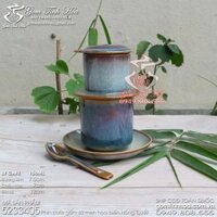 Bộ phin pha cafe gốm sứ men hỏa biến Hồng Tuyết cốc sứ không quai