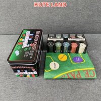 Bộ Phỉnh 100/200/300/ 500 Chip Poker có số hộp sắt cao cấp kèm thảm Texas Hold'em Blackjack Full hộp