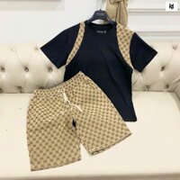 Bộ Phông Áo Cộc Tay In Phối Chữ Vai - Quần Short Kaki Túi Bên,Phong Cách Trẻ Trung Lịch Sự Mẫu Mới 2024