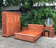 Bộ phòng ngủ gỗ Xoan Đào Lào - ( mẫu đồng tiền - gương tròn )