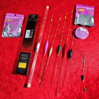 Bộ phụ kiện câu cá nâng cấp - 2 trục tím - thẻo câu đen - phao điện kèm pin - 5 phao ngày.