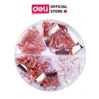 Bộ phụ kiện Deli - Set ghim vòng  ghim mũ  kẹp bướm - Mạ vàng hồng - 1 hộp - 78553