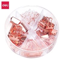 Bộ phụ kiện Deli - Set ghim vòng  ghim mũ  kẹp bướm - Mạ vàng hồng - 1 hộp - 78553