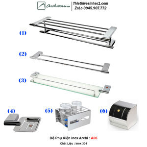 Bộ phụ kiện phòng tắm inox Archi A06