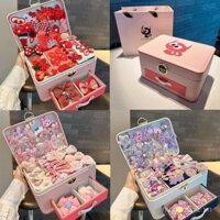 Bộ Phụ kiện tóc trẻ em cao cấp, hộp quà tặng, phụ kiện mũ, kẹp tóc công chúa cho bé gái, hộp đựng trang sức, kẹp tóc