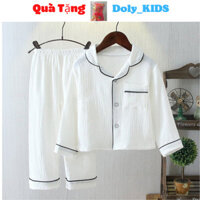 Bộ pijama bé trai bé gái DOLY KIDS, bộ ngủ cho bé trai bé gái chất đũi trơn dài không nhăn cho bé QATE008 từ 7-28kg - Hà