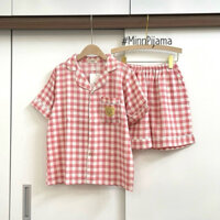 Bộ pijama, Bộ mặc nhà Áo cộc-Quần đùi KẺ CARO TO 3MÀU chất đũi mềm cho nữ (40-60kg)