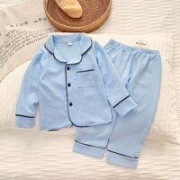 Bộ pijama cho bé trai bé gái Kangmin kids, bộ pizama cho bé trai chất đũi trơn dài QATET05, quần áo bé gái từ 7-27kg