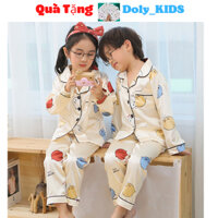 Bộ pijama cho bé trai tay dài chất lụa cao cấp, đồ ngủ cho bé trai bé gái In Hình từ 6-28Kg DOLY KIDS