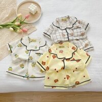 Bộ Pijama Cộc Tay Cho Bé In Hình Mặt Gấu, Bộ Pijama Chất Đũi Siêu Thoáng Mát Cho Bé Từ 10-27kg