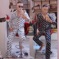 Bộ pijama dài Nam, Nữ họa tiết lv chất vải mềm mịn