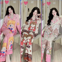 Bộ Pijama Dài Tay Có Cổ Chất Liệu Lụa Xước Ánh Kim BIG SIZE Nâng Cấp Mới Nhất