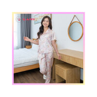 Bộ pijama GAMY , Pijama ngắn tay TNHP, đồ ngủ nữ màu hồng phấn hoạ tiết hoa