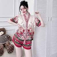 Bộ Pijama Hoa Đỏ Cao Cấp Lavia Chất Lụa Latin Siêu Mềm Mát Không Nhăn Áo Quần Cộc Bigsize P5