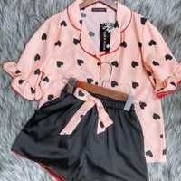 Bộ Pijama lụa cộc tim