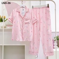 Bộ pijama lụa Latin cao cấp, mềm mại Satino Tay ngắn quần dài Hồng hoa - Tulip Pink (LND-26)