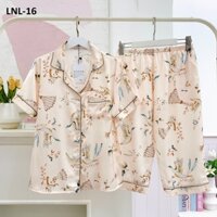 Bộ pijama lụa Latin cao cấp, mềm mại Satino Tay ngắn quần lửng - Peacock Nude (LNL-16)
