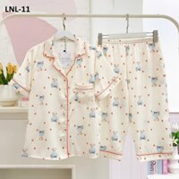 Bộ pijama lụa Latin cao cấp, mềm mại Satino tay ngắn quần lửng - Ted Cream (LNL-11)