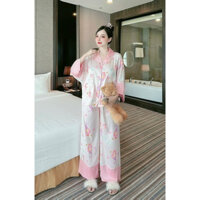 Bộ pijama lụa mịn tơ tằm phom tay liền cánh dơi 2CE big size 48-70kg