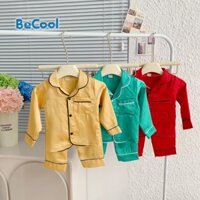 Bộ Pijama Lụa Trơn Dài Tay Cho Bé Trai Bé Gái Chất Lụa Nhiều Màu Cao Cấp BeCool, Đồ Ngủ Cho Bé Từ 6-27Kg