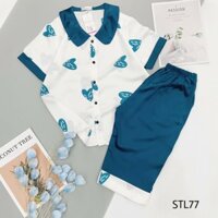 Bộ Pijama lửng tim xanh trắng