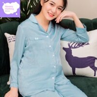 Bộ Pijama Mặc Nhà Bầu Kết Hợp Sau Sinh 2in1 Chất Lụa Màu Trơn Cổ May Né (Ảnh Thật)