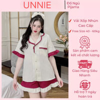 Bộ Pijama mặc nhà chất liệu xốp đũi viền bèo áo cộc quần đùi siêu mềm mịn UNI B01