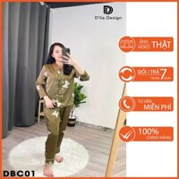 Bộ Pijama mặc nhà dài tay họa tiết cánh bướm màu nâu rêu - DBC01